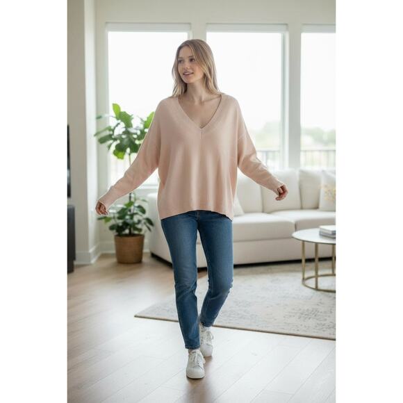 SANCTUARY Sweater Size L NEW Easy Breezy V Neck Pullover Creamy Pinkish Peach - Picture 6 of 6
